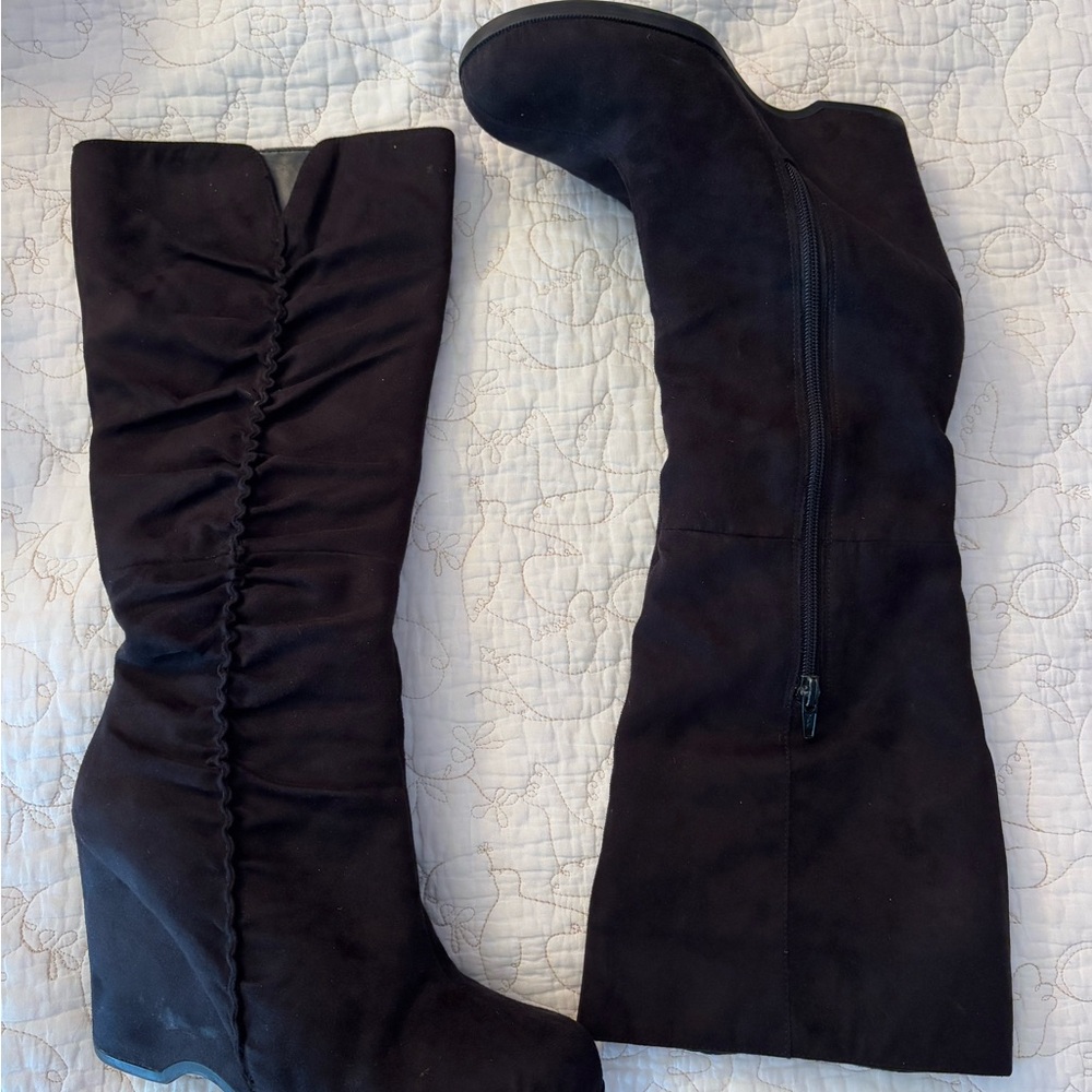Black Knee-High Wedge Boots